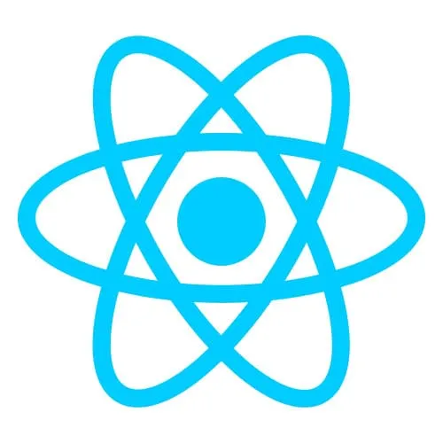 React.js icon indicating the popular JavaScript library