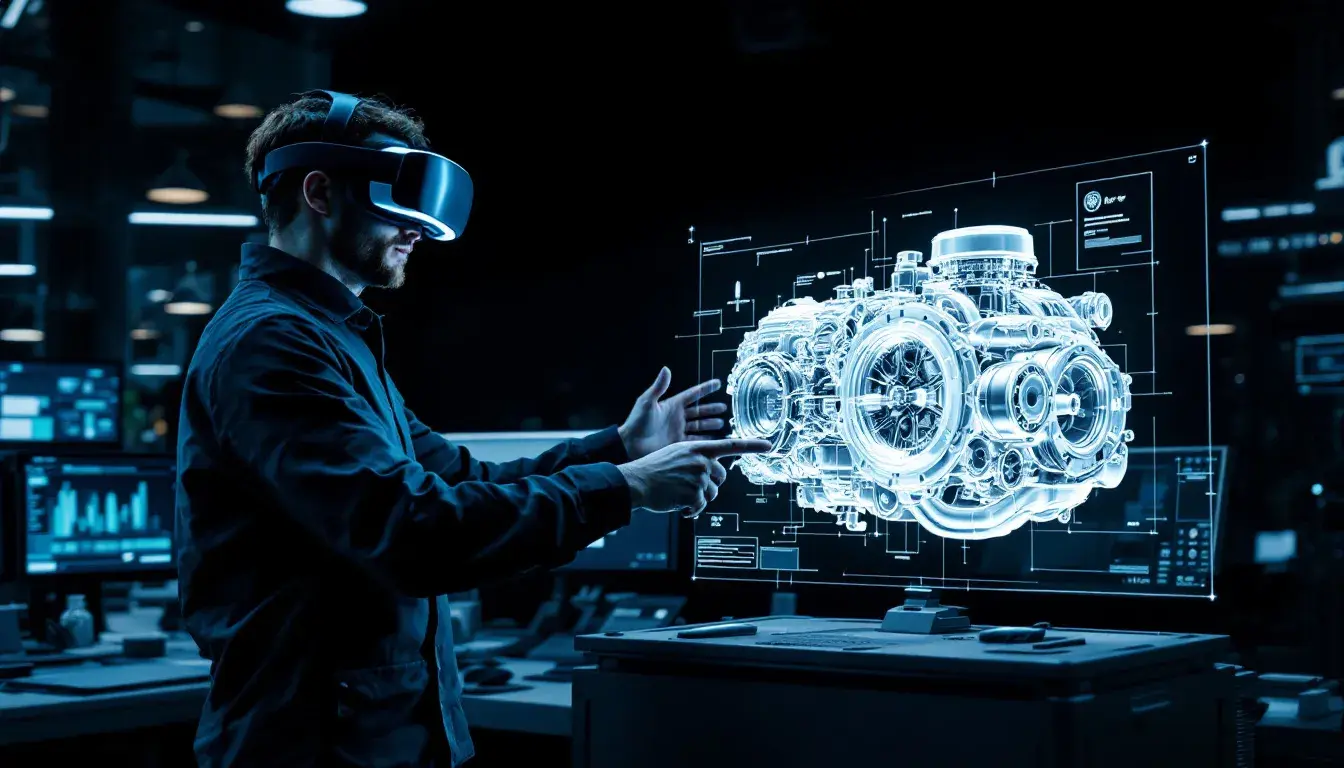 VR user interacting with 3D machine model