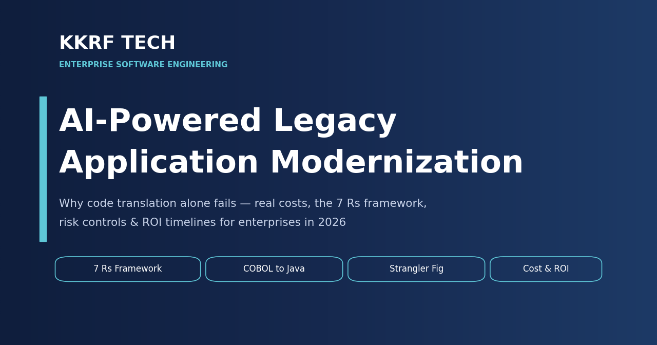 AI-powered legacy application modernization title card by KKRF Tech