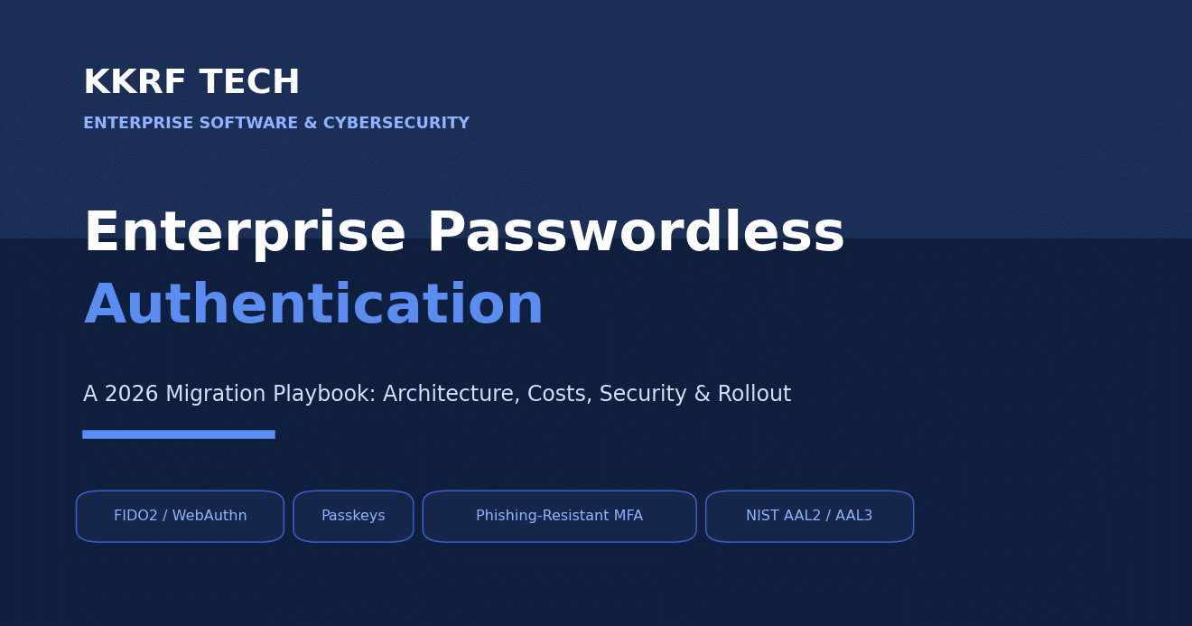 Enterprise passwordless authentication migration playbook cover for 2026 by KKRF Tech