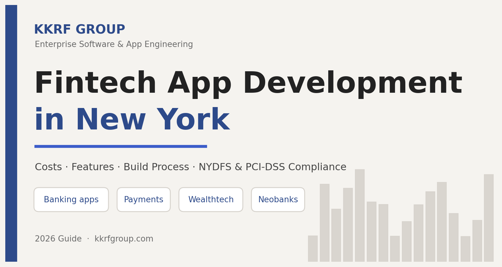 Fintech app development in New York — KKRF Group 2026 guide title card covering costs, features, build process and NYDFS and PCI-DSS compliance
