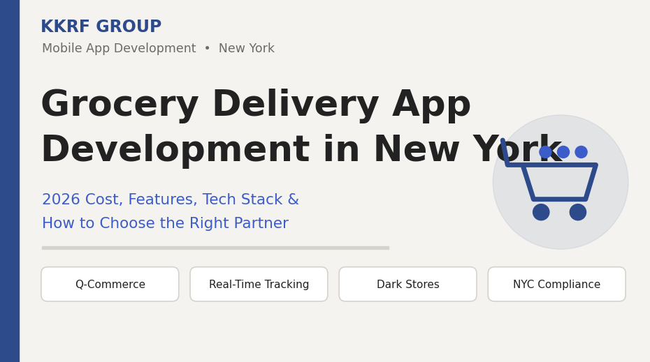 Grocery delivery app development company in New York title card by KKRF Group, covering 2026 cost, features and tech stack