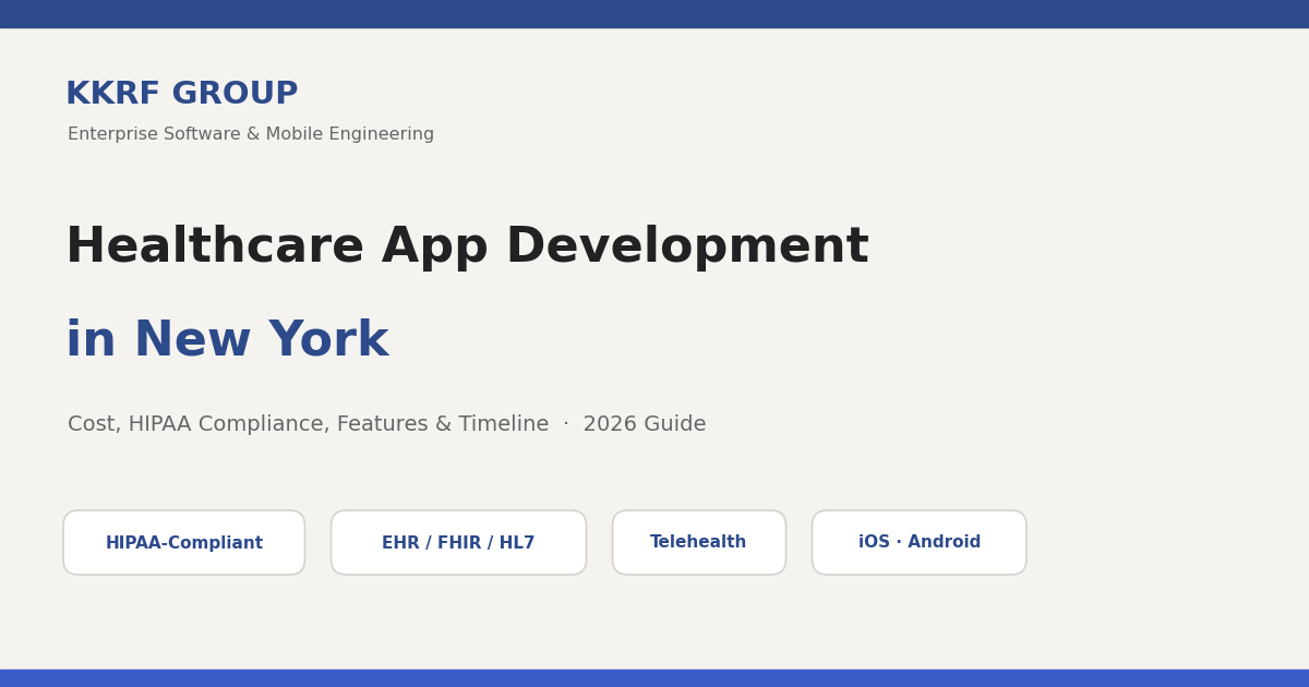 Healthcare app development in New York guide by KKRF Group covering cost, HIPAA compliance, features and timeline