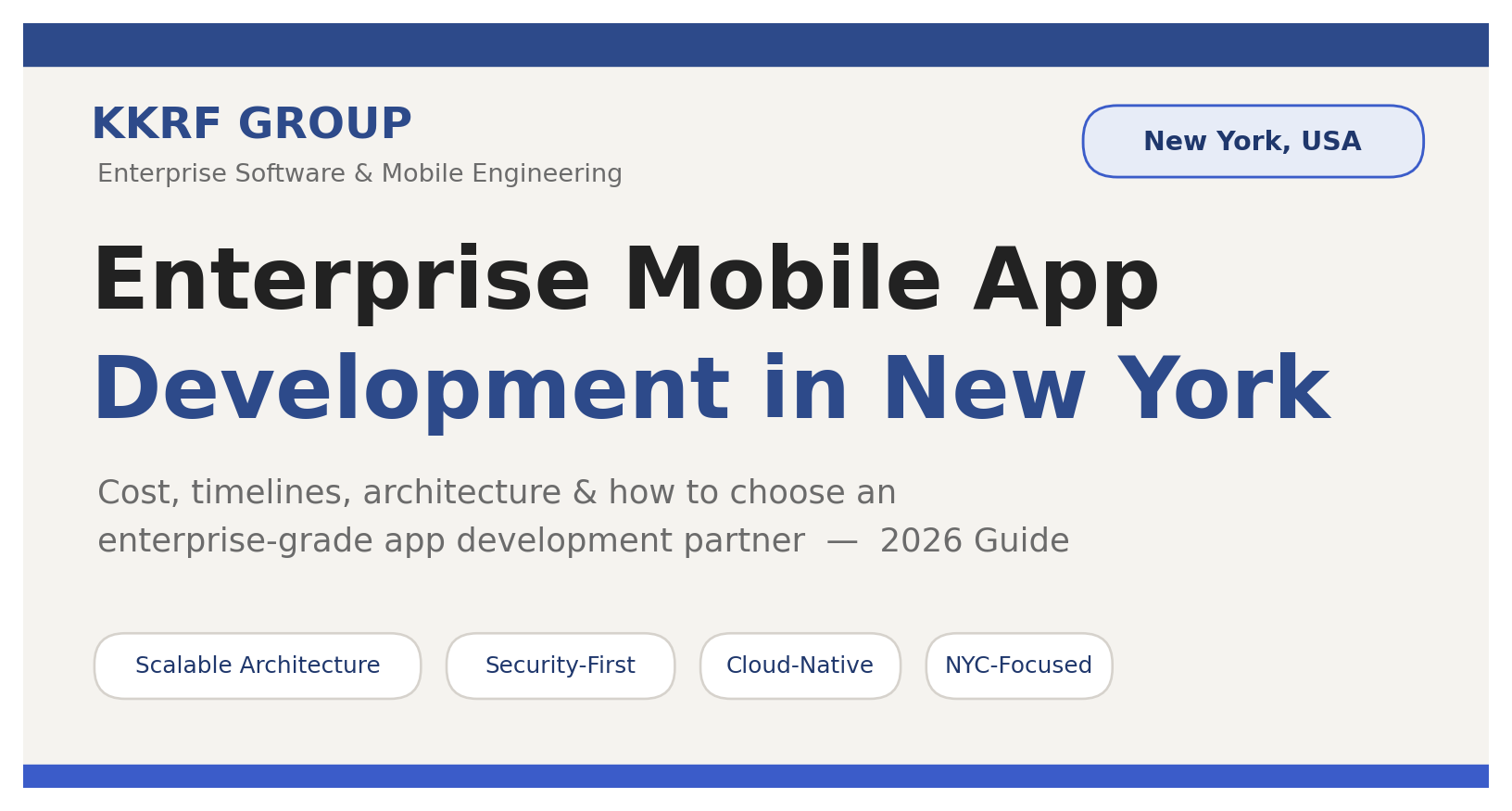 Enterprise mobile app development in New York 2026 guide by KKRF Group featured cover