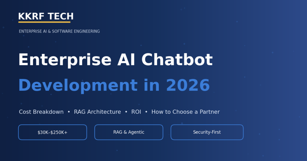KKRF Tech featured banner: Enterprise AI Chatbot Development in 2026 covering cost, RAG architecture, and ROI