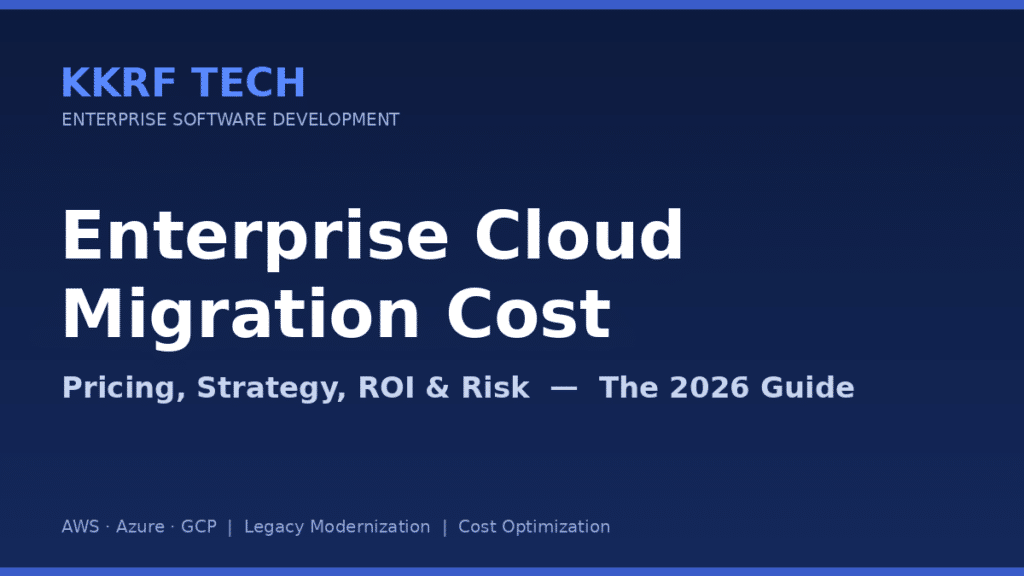 Enterprise cloud migration cost 2026 guide title card by KKRF Tech covering pricing, strategy and ROI