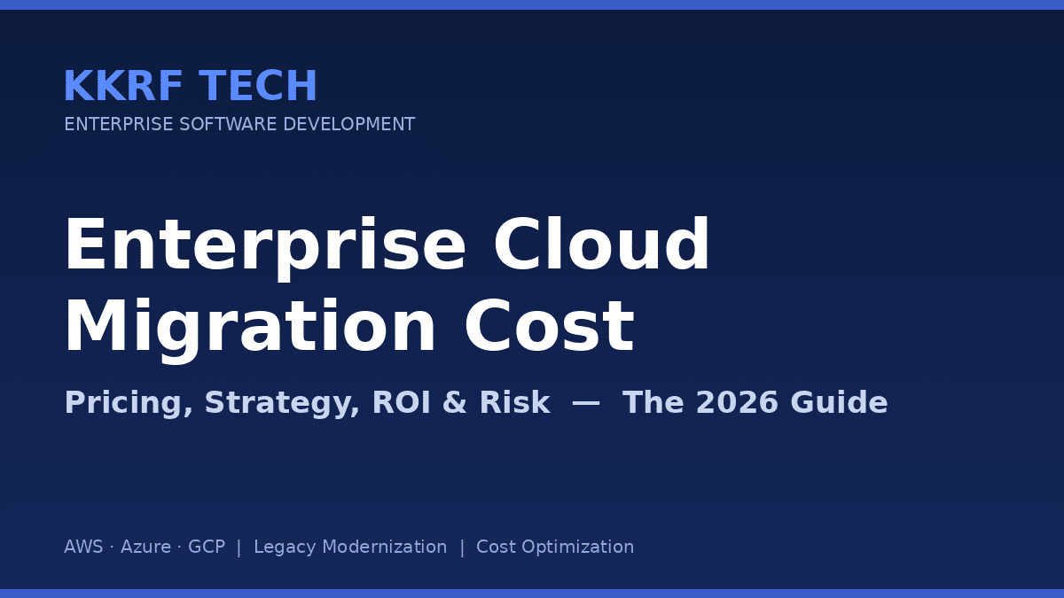 Enterprise cloud migration cost 2026 guide title card by KKRF Tech covering pricing, strategy and ROI