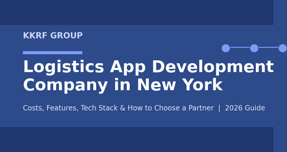 Logistics app development company in New York 2026 guide branded title card by KKRF Group