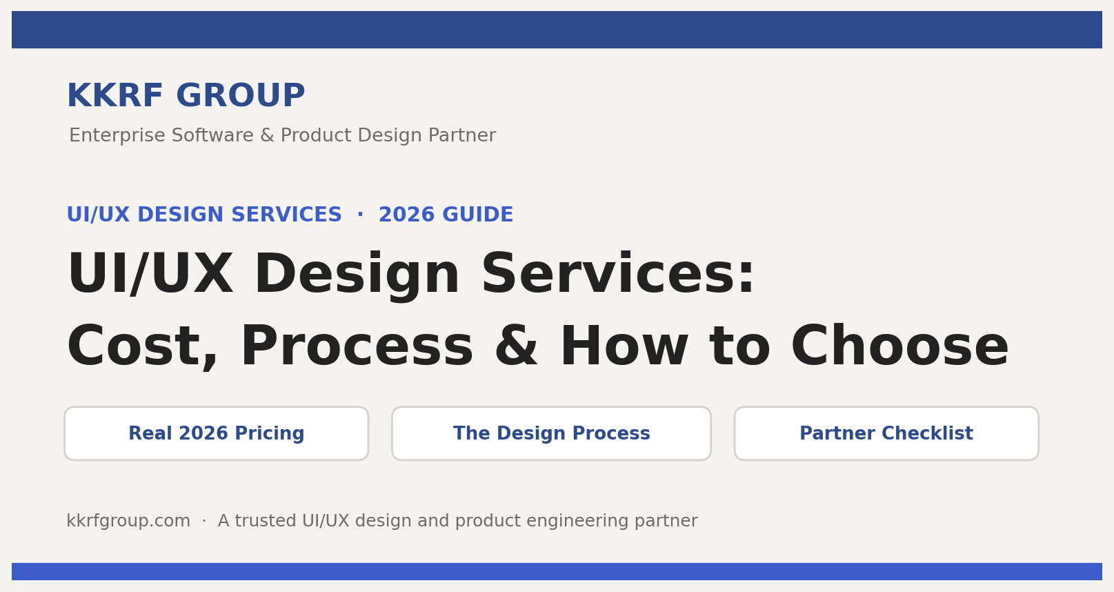 KKRF Group UI/UX design services 2026 guide title card covering cost, process and how to choose a design partner